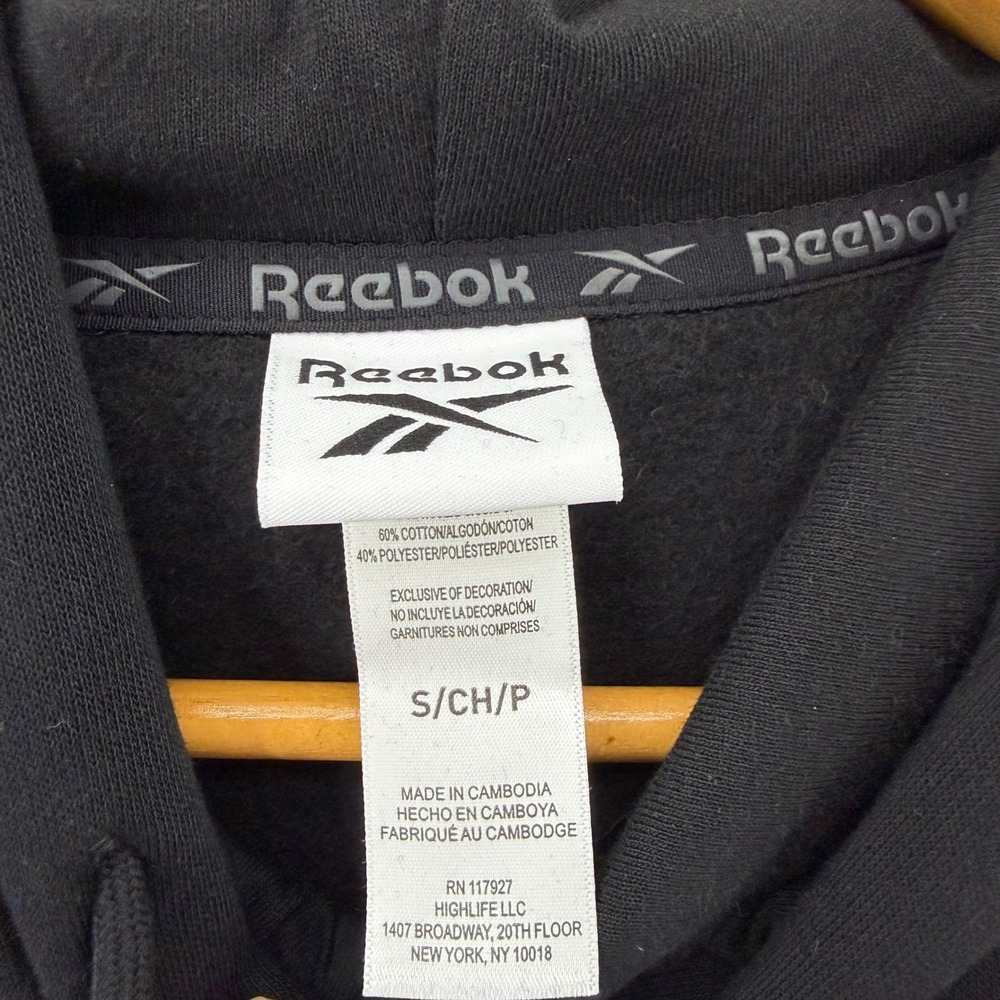 Reebok Patent‎ Hoodie Mens S Black Fleece Pullover Hand Pocket Active Outdoor - Picture 4 of 11